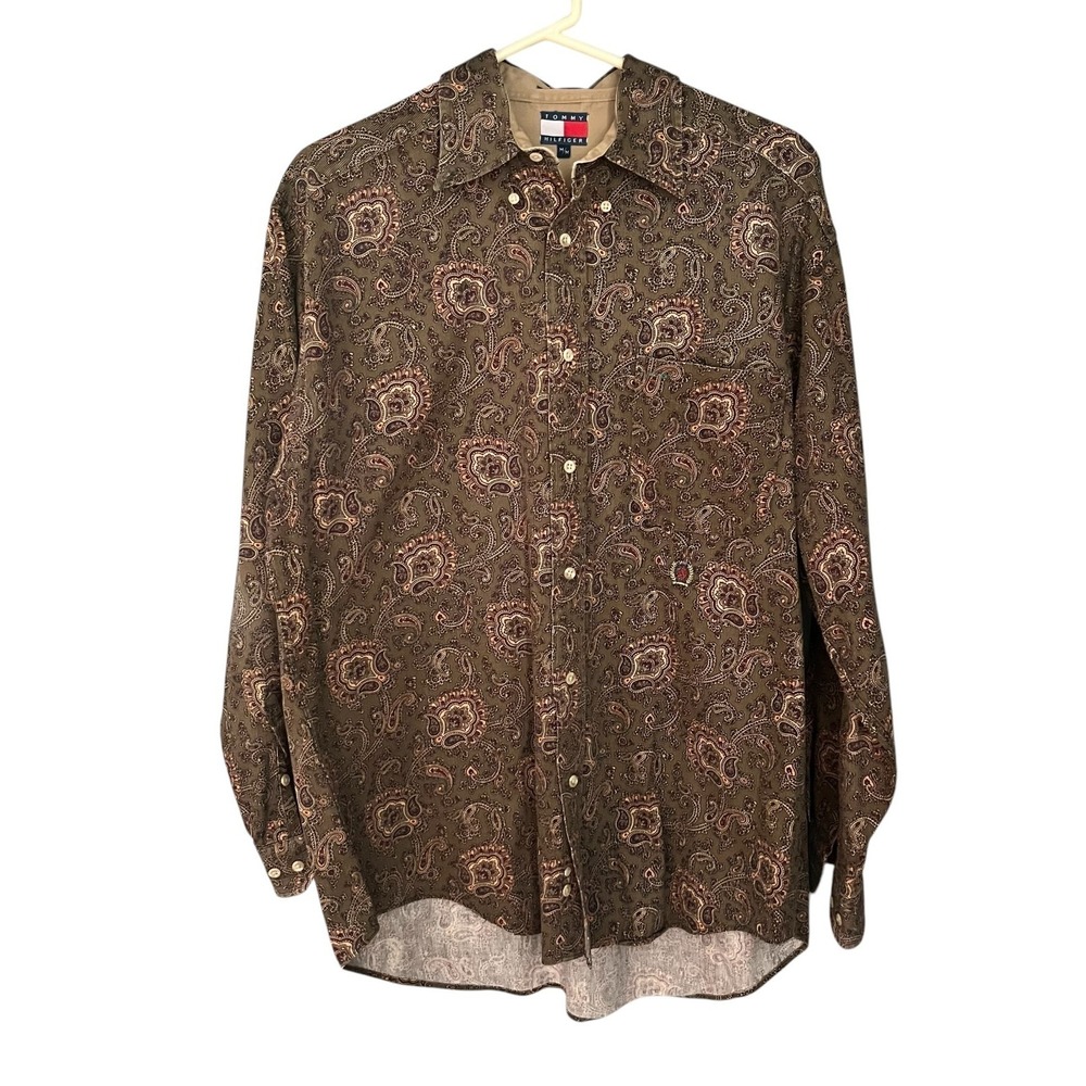 Tommy Hilfiger Men's Paisley Long Sleeve‎ Buttuon Up Heavy Weight Shirt M